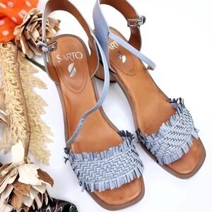 Sarto Baby Blue Strappy Blue Sandal Chunky Heel sz 9